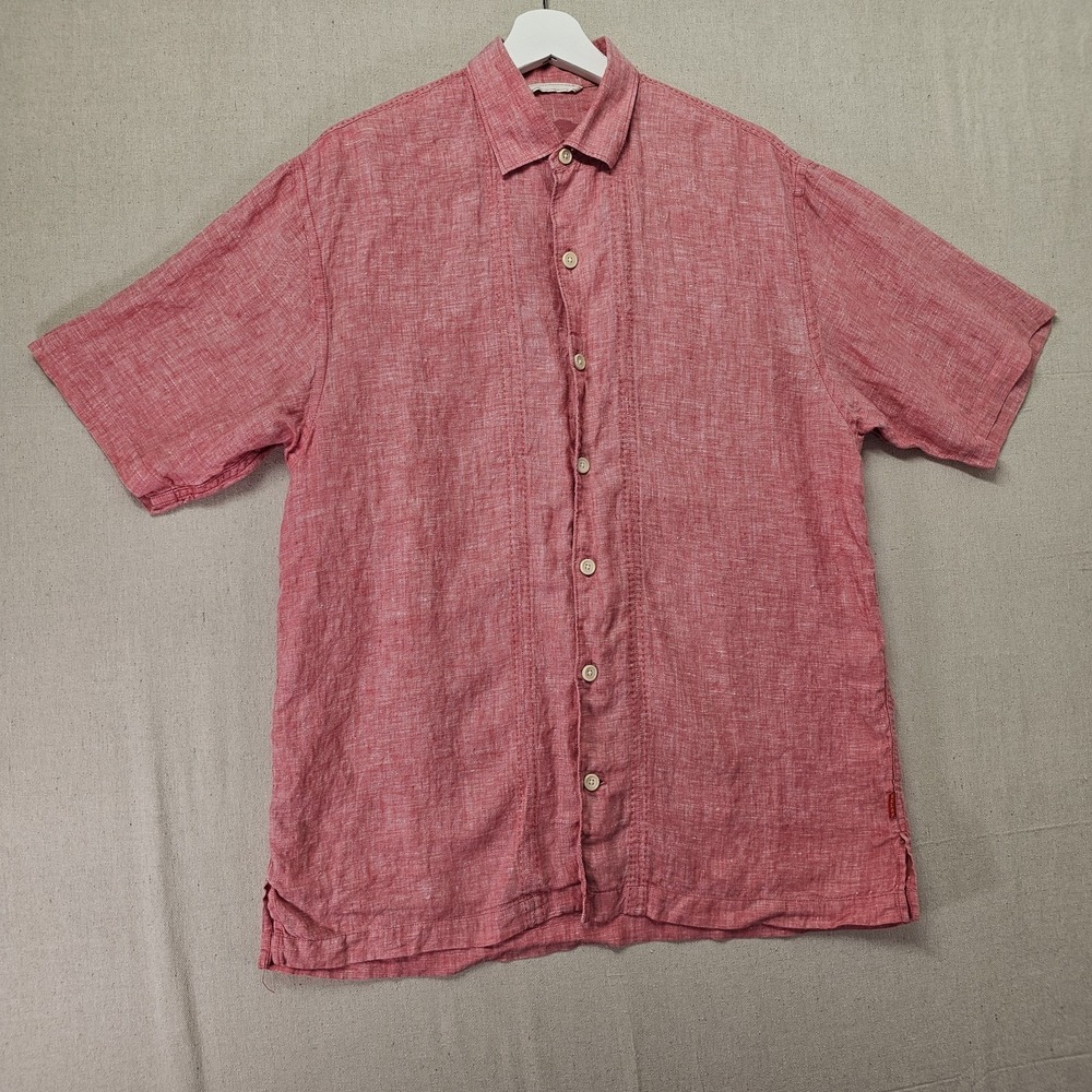 Tommy Bahama Men's Medium‎ Red Linen Short Sleeve Button Up Beach Casual Summer